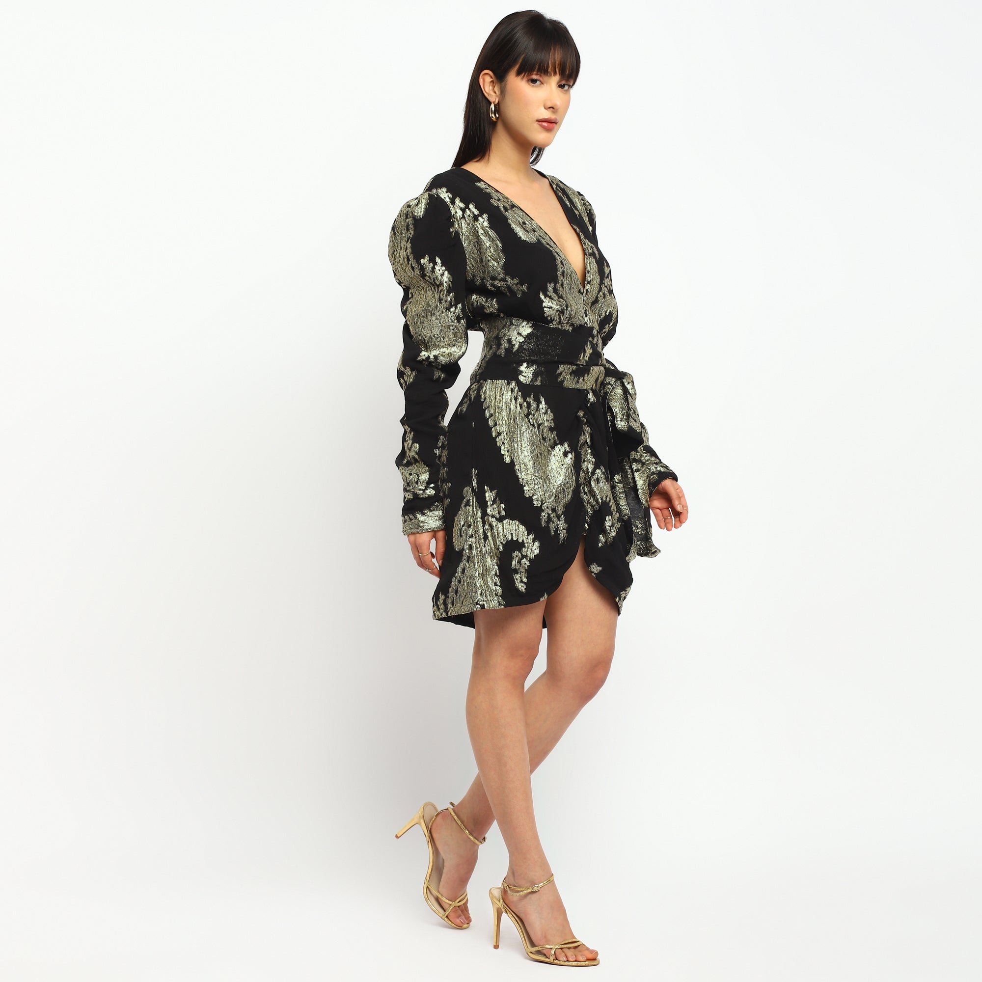 Bold Gold Paisley Wrap Dress